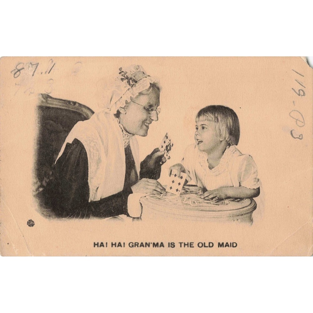 Comic Humor Postcard Hai Hai Gran'ma is the Old Maid Card Game Antique c1910 - Picture 1 of 2